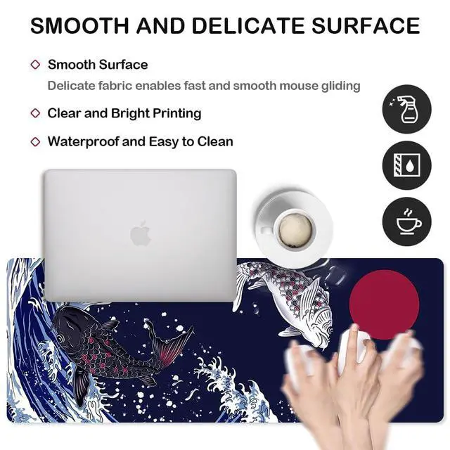 Alt view image 3 of 5 - Large Mouse Pad, Full Keyboard Laptop Computer Mouse Mat, Blueblack Long Mousepad for Gaming Home and Office, Waterproof and Anti-Slip Neoprene Base, 31.5 x 11.8 Inches