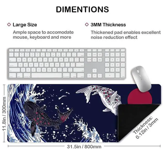 Alt view image 5 of 5 - Large Mouse Pad, Full Keyboard Laptop Computer Mouse Mat, Blueblack Long Mousepad for Gaming Home and Office, Waterproof and Anti-Slip Neoprene Base, 31.5 x 11.8 Inches
