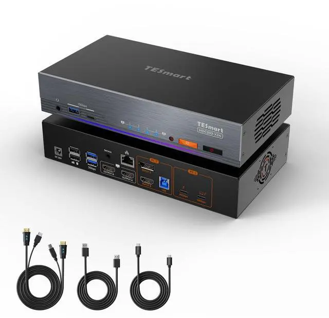 Main image of TESmart Thunderbolt 4 KVM Switch 2 Monitors 2 Computers 4K@60Hz, HDMI+DisplayPort KVM Switch Dual Monitor for 1 Laptop (TB4 USB C w/Charging 60W) & 1 Desktop (HDMI 2.0 & DP1.2), Gigabit Network, EDID