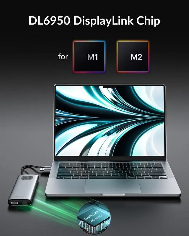 Alt view image 3 of 5 - GiGimundo LK10 DisplayLink Docking Station Dual Monitor 4K 60Hz for M1/M2/M3 MacBook Air/Pro, Portable DisplayLink Adapter with 3xUSB3.2 Port, 2xHDMI, 2xDP, PD100W, Ethernet, Audio, Gray