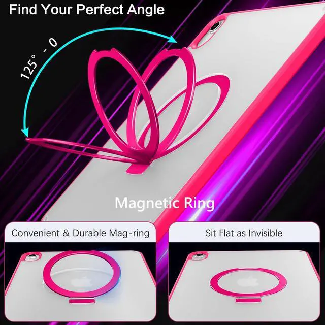 Alt view image 3 of 5 - BENTOBEN for iPad 10th Generation Case with Invisible Foldable Kickstand Stand Ring Holder, Slim Thin Translucent Matte Shockproof Protective Cover for iPad 10th Gen 10.9 inch 2022 Release, Rose Red