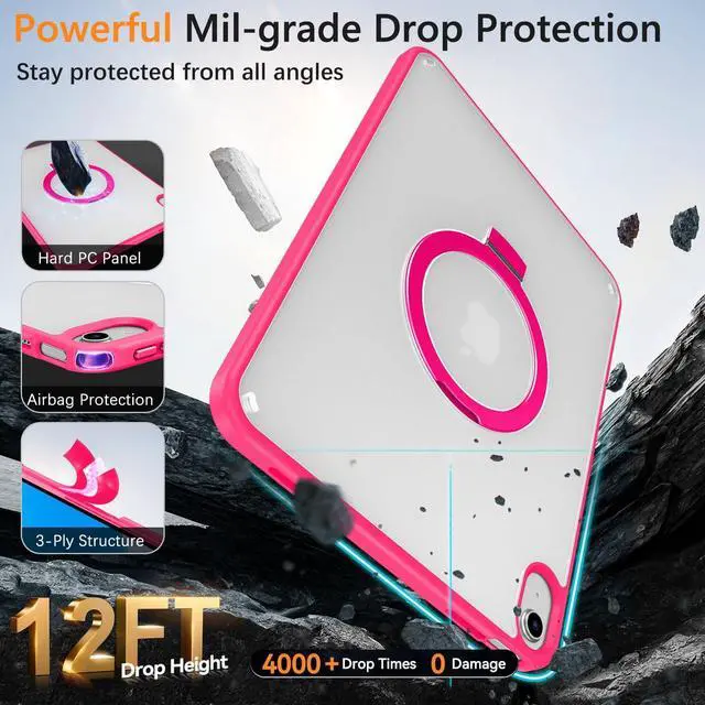 Alt view image 2 of 5 - BENTOBEN for iPad 10th Generation Case with Invisible Foldable Kickstand Stand Ring Holder, Slim Thin Translucent Matte Shockproof Protective Cover for iPad 10th Gen 10.9 inch 2022 Release, Rose Red