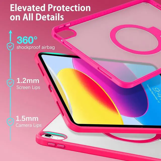 Alt view image 4 of 5 - BENTOBEN for iPad 10th Generation Case with Invisible Foldable Kickstand Stand Ring Holder, Slim Thin Translucent Matte Shockproof Protective Cover for iPad 10th Gen 10.9 inch 2022 Release, Rose Red