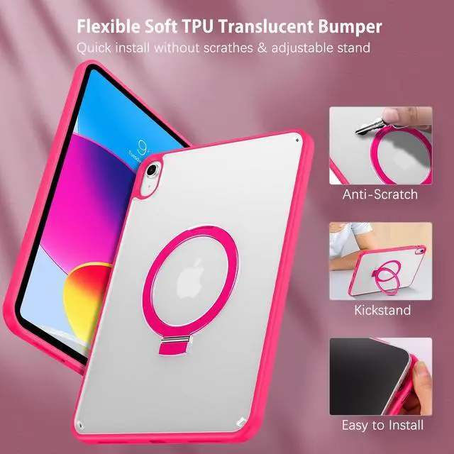 Alt view image 5 of 5 - BENTOBEN for iPad 10th Generation Case with Invisible Foldable Kickstand Stand Ring Holder, Slim Thin Translucent Matte Shockproof Protective Cover for iPad 10th Gen 10.9 inch 2022 Release, Rose Red