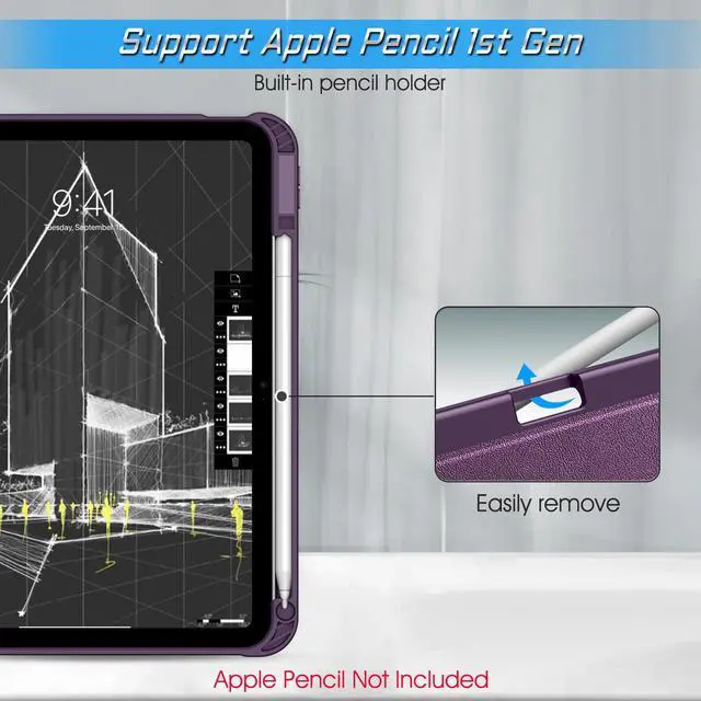 Alt view image 4 of 5 - Fintie Magnetic Stand Case for iPad (A16) 11th Generation 11 Inch (2025), iPad 10th Generation 10.9 Inch (2022) - Multiple Angles Shockproof Rugged Soft TPU Cover with Pencil Holder, Purple