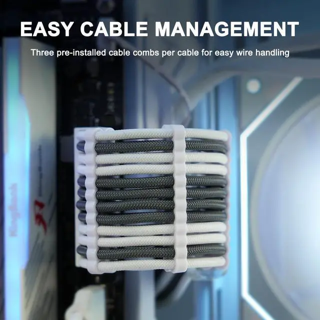 Alt view image 4 of 5 - Sirlyr PSU Cable Extension Set - Soft Nylon Sleeved PC Cables,24Pin ATX 8Pin EPS 8 Pin PCI-E,Gold-Plated Pins for GPU Power Supply with Pre-Install Wire Combs Gray White,5 Kits