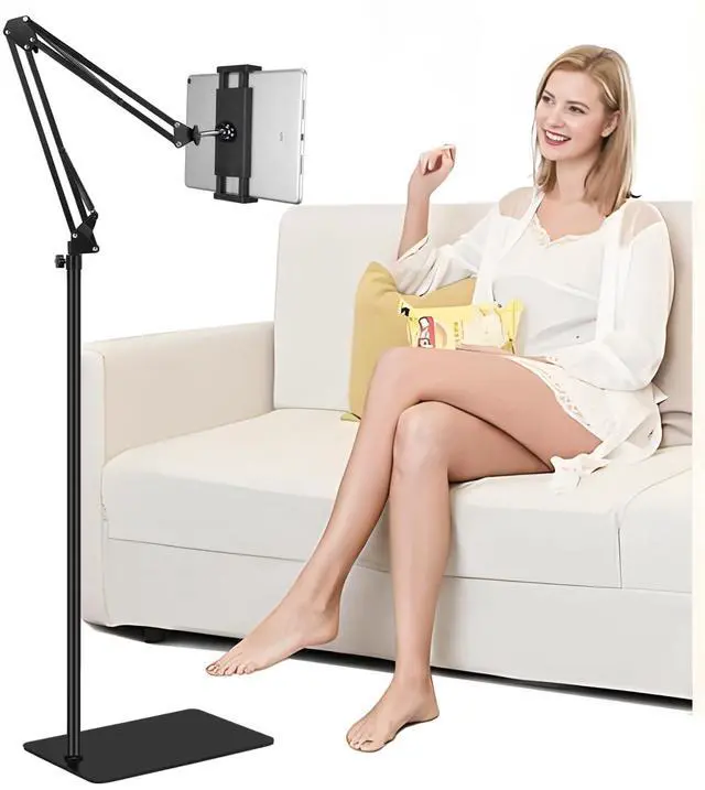 Main image of Tablet Floor Stand with Heavy Duty Base, Overhead Bed phone Stand Angle Height Adjustable Arm Stretchable Stand Holder, Compatible with iPad Mini Air Pro, Galaxy Tab, Kindle, E-Readers,Cell Phones
