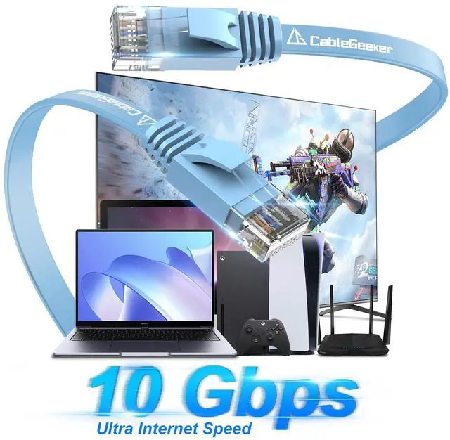 Alt view image 2 of 5 - Cat 6 Ethernet Cable 125 ft, Indoor&Outdoor, High Speed 10Gbps Flat Internet Network Cable, Pure Copper Ethernet Patch Cable Long, Computer LAN Cable with Clips & Straps for Router, Modem, PS4/5, Blue