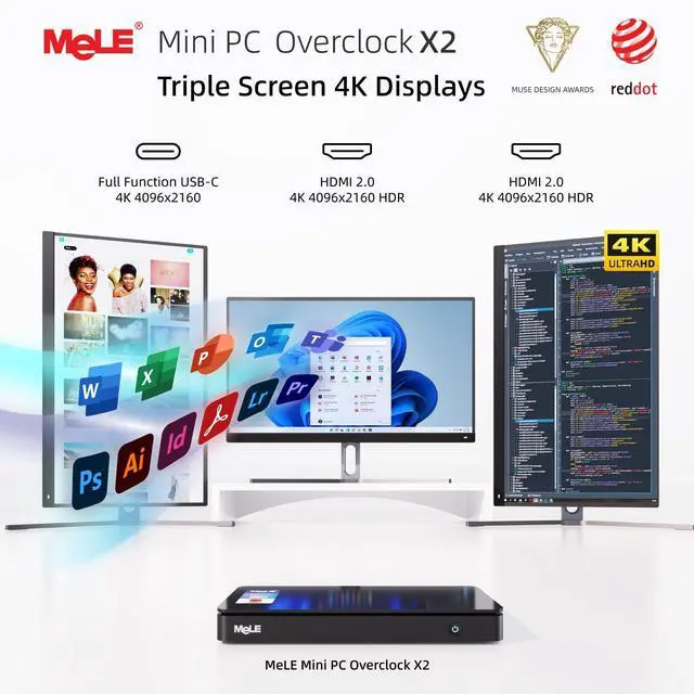 Alt view image 5 of 5 - MeLE Overclock X2 Mini PC Twin Lake N150(up to 3.6GHz) Micro PC 16GB DDR4 512GB Storage Small Desktop Computers with 2 X HDMI 4K@60Hz, USB-C, VESA Mount for Home/Office
