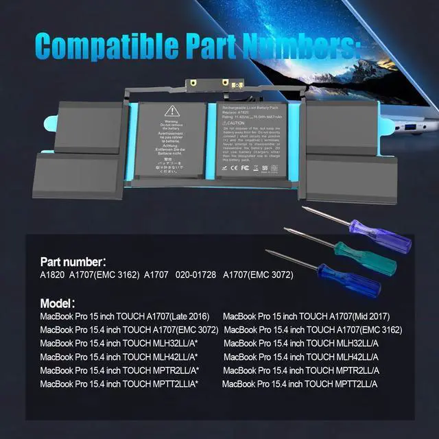 Alt view image 5 of 5 - BND A1820 A1707 Battery Replacement for MacBook Pro 15" (Late 2016, Mid 2017) EMC 3072 EMC 3162 MLH32CH/A MLH42CH/A MLW72CH/A MLW82CH/A MPTR2LL/A MPTT2LL/A