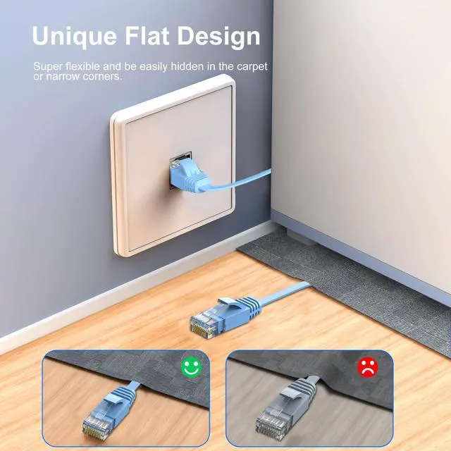 Alt view image 3 of 5 - Cat 6 Ethernet Cable 125 ft, Indoor&Outdoor, High Speed 10Gbps Flat Internet Network Cable, Pure Copper Ethernet Patch Cable Long, Computer LAN Cable with Clips & Straps for Router, Modem, PS4/5, Blue