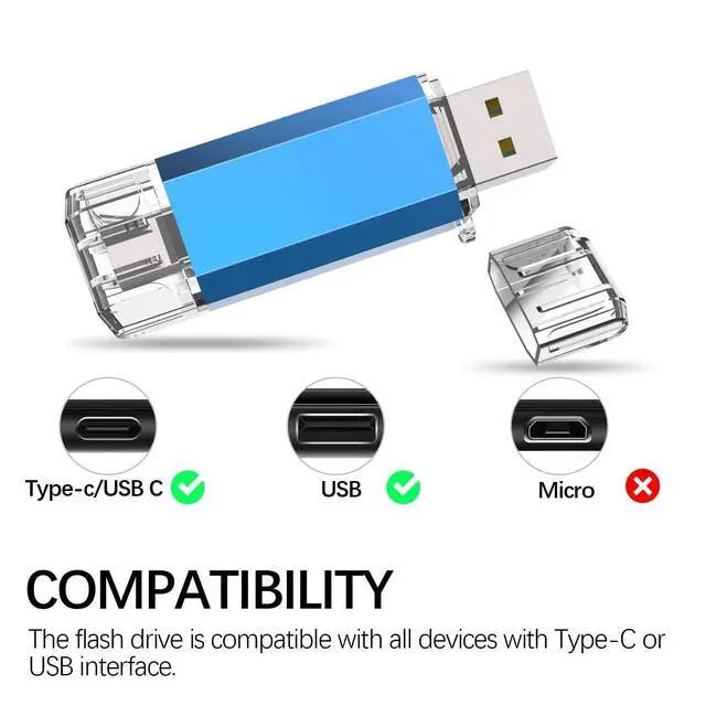 Alt view image 4 of 5 - TOPESEL 256GB OTG Flash Drives USB C Thumb Drive Dual Type C USB 3.0 Memory Stick for USB-C Smartphones, Tablets & New MacBook, Blue