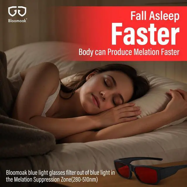 Alt view image 3 of 5 - Bloomoak 99% Fit Over Blue Light Blocking Glasses for Sleeping-Red/Amber Lens AntiGlare Coating for Zoom Meetings (Red - 100% Blue Light (Night/Sleep), M (60 * 41mm))