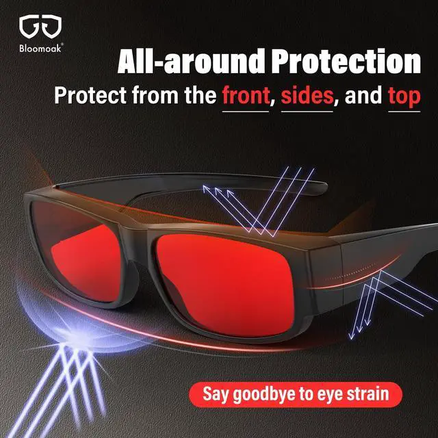 Alt view image 5 of 5 - Bloomoak 99% Fit Over Blue Light Blocking Glasses for Sleeping-Red/Amber Lens AntiGlare Coating for Zoom Meetings (Red - 100% Blue Light (Night/Sleep), M (60 * 41mm))