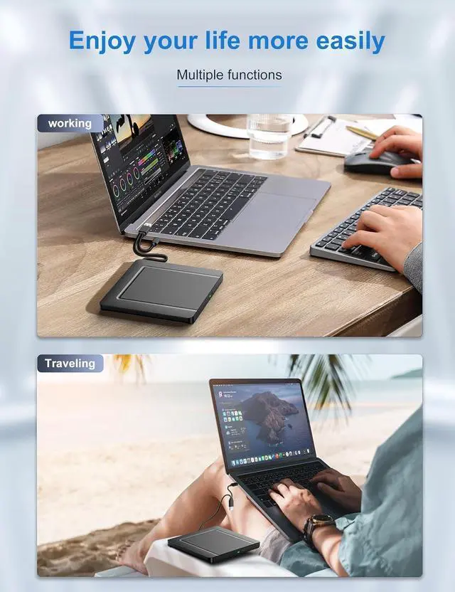 Alt view image 4 of 5 - External CD DVD Drives, External CD DVD +/-RW Drive USB 3.0 Portable DVD Reader Writer ROM Drive,CD Burner External Disk Drive Compatible with Laptop Desktop Mac,Windows 11/10/8/7 (Black-Storage Bag)
