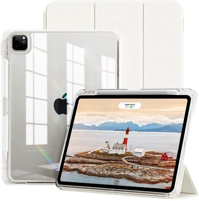 Main image of GKABXY Case for iPad Pro 12.9 inch 2022/2021/2020 (6th/5th/4th Gen) | 2-in-1 Removable Clear Back Cover | Apple Pencil 2 Holder & Charging Support | Auto Sleep/Wake Function (White Cream)
