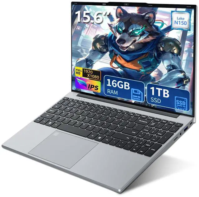 Main image of 15.6 inch Laptop Computer,N150 Quad-Core Processor(Up to 3.6GHz), Traditional Laptop 16GB RAM 1TB SSD, Backlit Keyboard,Fingerprint Unlock,FHD 1920 * 1080,Win 11 Pro,laptops for Gaming,WiFi 5,BT 4.2
