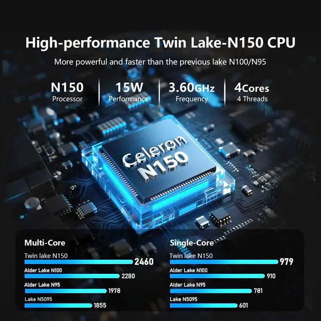 Alt view image 2 of 5 - 15.6 inch Laptop Computer,N150 Quad-Core Processor(Up to 3.6GHz), Traditional Laptop 16GB RAM 1TB SSD, Backlit Keyboard,Fingerprint Unlock,FHD 1920 * 1080,Win 11 Pro,laptops for Gaming,WiFi 5,BT 4.2