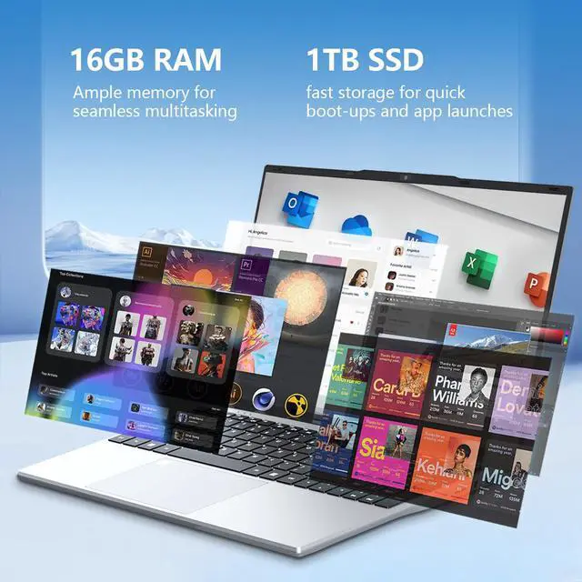 Alt view image 4 of 5 - 15.6 inch Laptop Computer,N150 Quad-Core Processor(Up to 3.6GHz), Traditional Laptop 16GB RAM 1TB SSD, Backlit Keyboard,Fingerprint Unlock,FHD 1920 * 1080,Win 11 Pro,laptops for Gaming,WiFi 5,BT 4.2