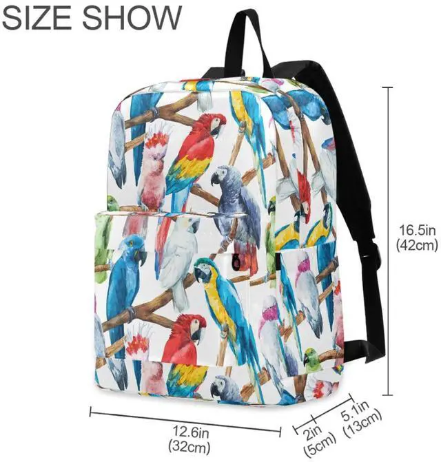 Alt view image 2 of 5 - ZzWwR Watercolor Colors Parrots Pattern Unisex Travel Laptop Backpack Durable Large Computer Bag Ideal for Back to School Bookbags Work
