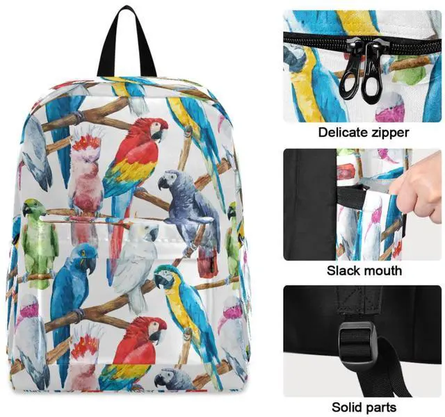 Alt view image 3 of 5 - ZzWwR Watercolor Colors Parrots Pattern Unisex Travel Laptop Backpack Durable Large Computer Bag Ideal for Back to School Bookbags Work