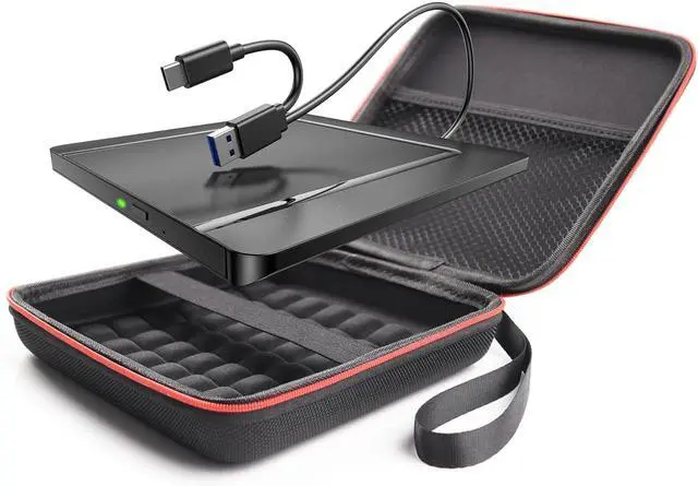 Main image of External CD DVD Drives, External CD DVD +/-RW Drive USB 3.0 Portable DVD Reader Writer ROM Drive,CD Burner External Disk Drive Compatible with Laptop Desktop Mac,Windows 11/10/8/7 (Black-Storage Bag)