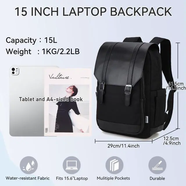 Alt view image 3 of 5 - VX VONXURY Backpack for Women,15.6 Inch Laptop Bag Water Resistant Anti-theft Backpack for Work Travel Teacher