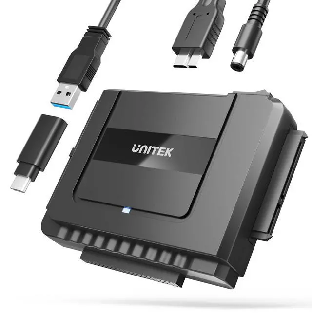Main image of Unitek USB C to SATA IDE Adapter - External Hard Drive Adapter Converter Kit for Universal 2.5/3.5 inch HDD/SSD Hard Drive Disk, DVD-ROM/CD-ROM/CD-RW, with USB A Connector & 12V/2A Power Adapter