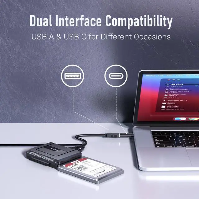 Alt view image 4 of 5 - Unitek USB C to SATA IDE Adapter - External Hard Drive Adapter Converter Kit for Universal 2.5/3.5 inch HDD/SSD Hard Drive Disk, DVD-ROM/CD-ROM/CD-RW, with USB A Connector & 12V/2A Power Adapter
