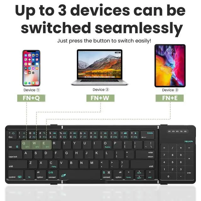 Alt view image 3 of 5 - Nillkin Pocket Foldable Wireless Keyboard with Touchpad Numerical Pad for Travel Meeting for Tablet, Mobile Phone,Laptop, Full Size (Small) Keyboard (Black)