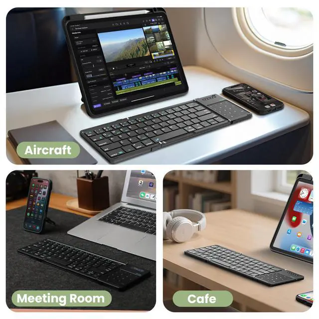 Alt view image 5 of 5 - Nillkin Pocket Foldable Wireless Keyboard with Touchpad Numerical Pad for Travel Meeting for Tablet, Mobile Phone,Laptop, Full Size (Small) Keyboard (Black)