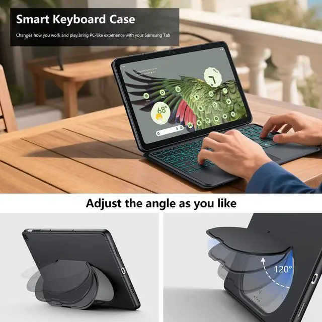 Alt view image 2 of 5 - JUQITECH Trackpad Keyboard Case for Google Pixel Tablet 11 inch 2023, Backlit Magnetic Detachable Wireless Keyboard Adjustable Viewing Angle Kickstand Soft Protective Cover Case work with Speaker Dock