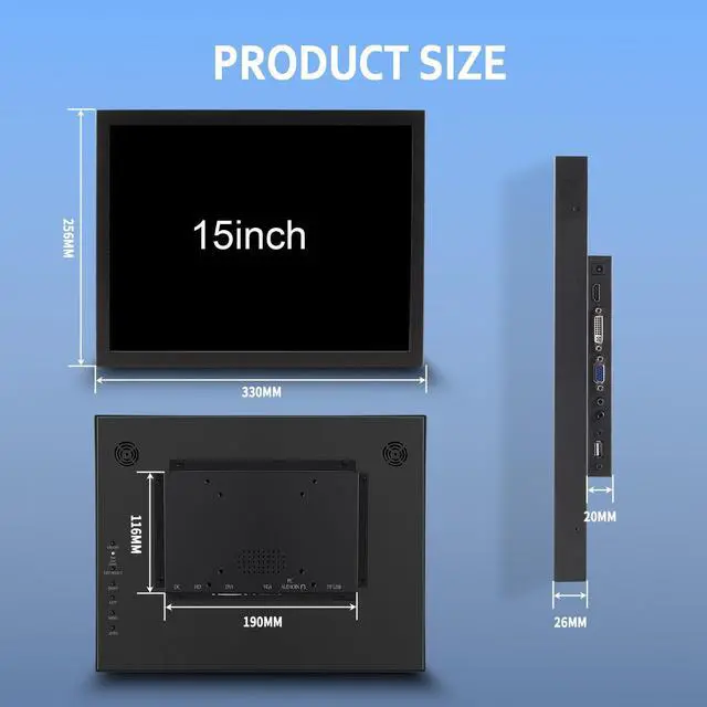Alt view image 5 of 5 - VSDISPLAY 15 Inch 1000 Nits High Brightness Touch Screen LCD Monitor 1024x768 IPS Outdoor Industrial Display with H/D DVI VGA Video Input