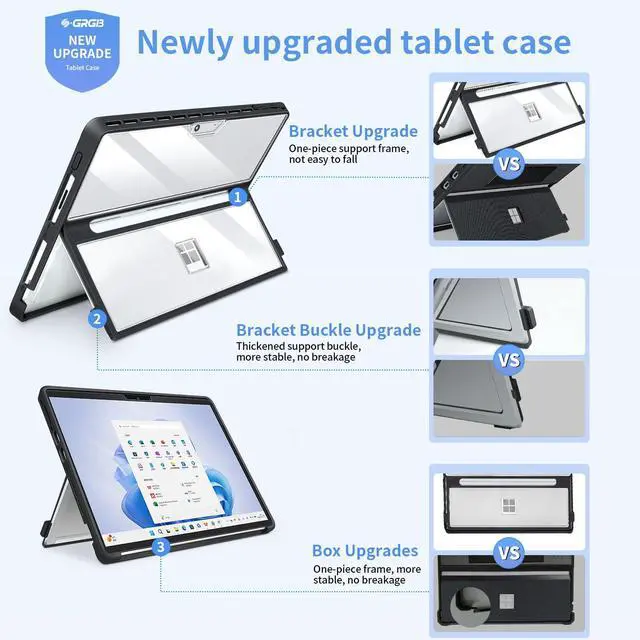 Alt view image 4 of 5 - SSS·GRGB Case Updated Version fit Microsoft Surface Pro 11 /Surface Pro 10 /Surface Pro 9 /Surface Pro 8 13-Inch, All-in-one Rugged Case Compatible with Type Cover Keyboards, Transparent