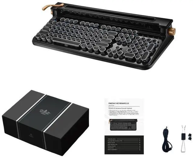 Alt view image 5 of 5 - FINEDAY Keyboard 2.0 Plus, 2.4G Wireless & Bluetooth, 104 Keys, Blue Switch, 5000mAh, Retro Mechanical Keyboard for PC/Mac/Phone (English Keycaps)
