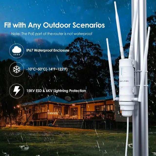 Alt view image 4 of 5 - WAVLINK AC1200 Outdoor WiFi Extender, Weatherproof Dual Band Wireless Outdoor Access Point with POE, High Power Long Range WiFi Extender Signal Booster, 4x7dBi Antennas, AP/Router/Repeater Mode