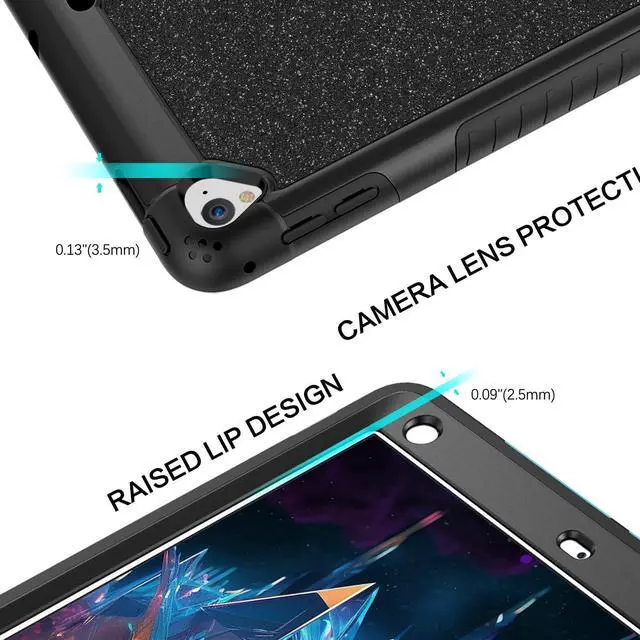 Alt view image 5 of 5 - YINLAI Case for iPad 6th Generation, iPad 5th Generation Case,iPad 9.7 Case,Glitter Women Hybrid Shockproof Drop Protection Cover with Kickstand iPad 9.7 inch iPad Air2 A1893/A1954/A1822/A1823,Black