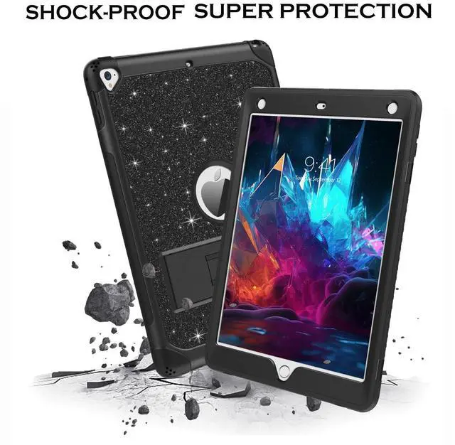 Alt view image 4 of 5 - YINLAI Case for iPad 6th Generation, iPad 5th Generation Case,iPad 9.7 Case,Glitter Women Hybrid Shockproof Drop Protection Cover with Kickstand iPad 9.7 inch iPad Air2 A1893/A1954/A1822/A1823,Black