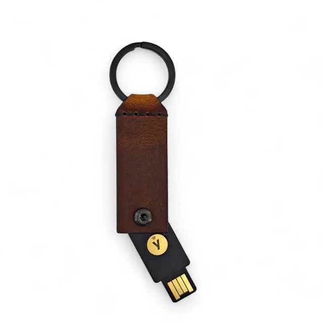Main image of Leather Case for YubiKey 5 NFC and 5C NFC, Protector Yubico, Flip Cover Security Key, Keychain Holder with Metal Ring, 9 colors (Brown)
