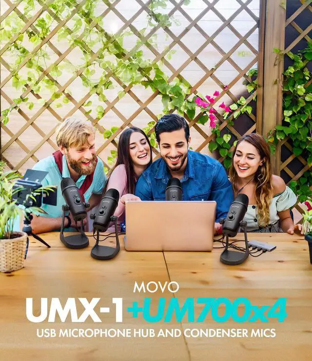 Alt view image 2 of 5 - Movo USB Podcast Equipment Bundle for 4  USB Interface with 4 UM700 Condenser Microphones  4-Port Powered Hub for Streaming, Podcasting, Interviews