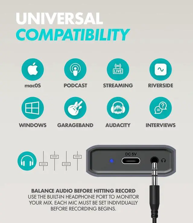 Alt view image 5 of 5 - Movo USB Podcast Equipment Bundle for 4  USB Interface with 4 UM700 Condenser Microphones  4-Port Powered Hub for Streaming, Podcasting, Interviews