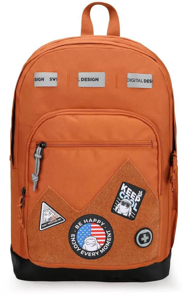 Main image of Swissdigital Design Cool Backpack, Stylish School Laptop Backpack with Fun Personalized Patches Fits 16 Inch Notebook, Travel Bag Pefect for Boys & Girls, Burnt Orange| BERIKON - Includes 3 Patches