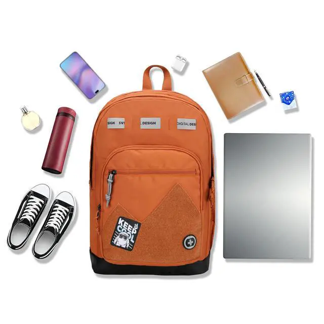 Alt view image 2 of 5 - Swissdigital Design Cool Backpack, Stylish School Laptop Backpack with Fun Personalized Patches Fits 16 Inch Notebook, Travel Bag Pefect for Boys & Girls, Burnt Orange| BERIKON - Includes 3 Patches
