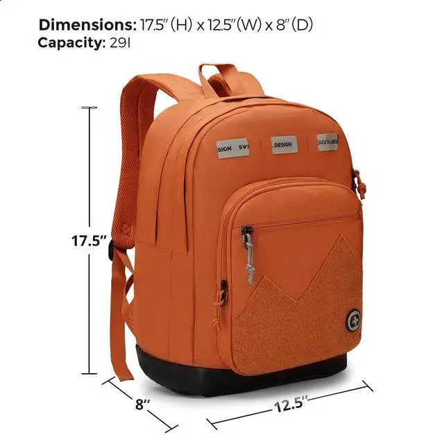 Alt view image 3 of 5 - Swissdigital Design Cool Backpack, Stylish School Laptop Backpack with Fun Personalized Patches Fits 16 Inch Notebook, Travel Bag Pefect for Boys & Girls, Burnt Orange| BERIKON - Includes 3 Patches
