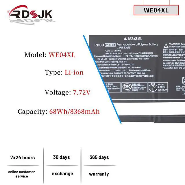 Alt view image 2 of 5 - WE04XL Laptop Battery for HP X360 Spectre 14-EU 2-IN-1 14T-EU000 Envy X360 16-AC 16-AD 2-in-1 Series, for HP Pavilion Plus 14-EW 14-EY 16-AB 16T-AB 16-AC 16-AD N66427-001 N39857-005 N39817-CF1 68Wh