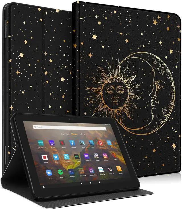 Main image of Wazzasoft for Amazon Kindle Fire HD 8/8 Plus Tablet Case 10th/12th Generation for Women Girls Cute Folio Cover Aesthetic Design Girly Kawaii Sun Moon Stars Teens Cases for Kindle Fire Case 8 Inch