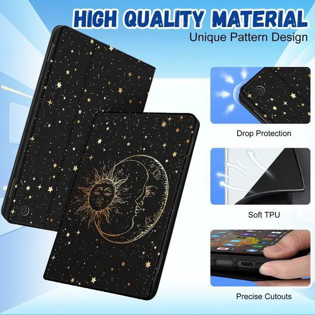 Alt view image 3 of 5 - Wazzasoft for Amazon Kindle Fire HD 8/8 Plus Tablet Case 10th/12th Generation for Women Girls Cute Folio Cover Aesthetic Design Girly Kawaii Sun Moon Stars Teens Cases for Kindle Fire Case 8 Inch