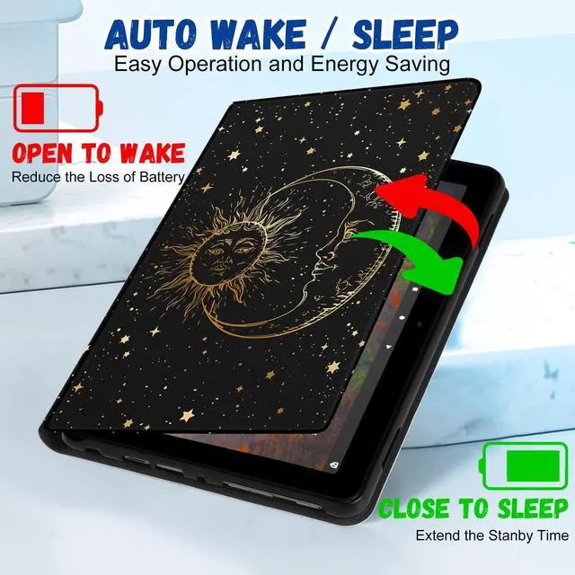 Alt view image 5 of 5 - Wazzasoft for Amazon Kindle Fire HD 8/8 Plus Tablet Case 10th/12th Generation for Women Girls Cute Folio Cover Aesthetic Design Girly Kawaii Sun Moon Stars Teens Cases for Kindle Fire Case 8 Inch