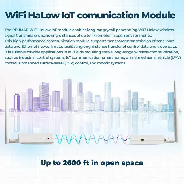 Alt view image 2 of 5 - WiFi HaLow IoT Module, WiFi Halo Bridge with 802.11ah, Long-Range Point-to-Point Transmission, Supports Ethernet & Serial Communication, Ideal for Drones, Robotics, Industrial Control & IoT Smart Home