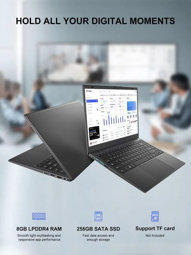 Alt view image 3 of 5 - Zrasu W11 Pro Laptop 8GB LPDDR4 RAM 256GB SATA SSD, Celeron N4020, Gigabit LAN4K HD, WI-FI5, Bluetooth5.0, 14'' Computer FHD IPS Thin Laptop for Student Home